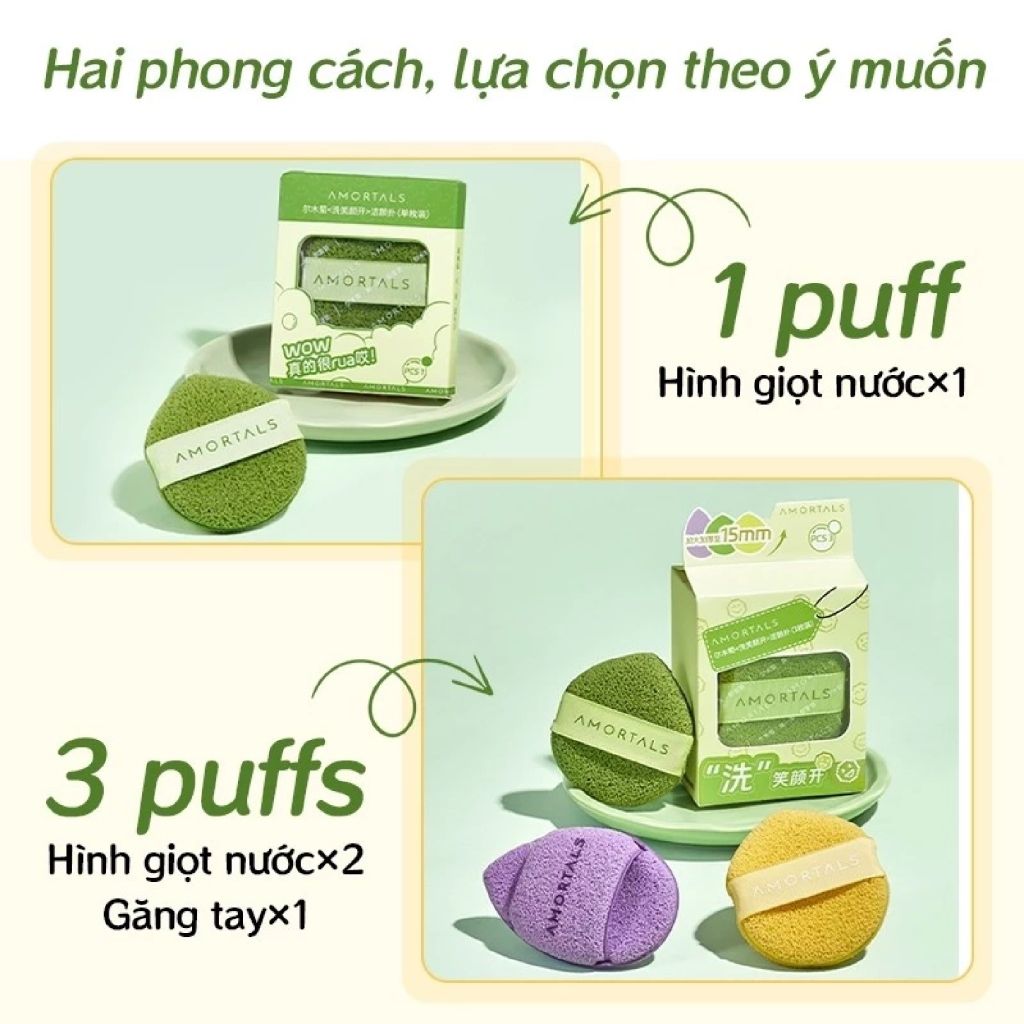 Bộ 3 Bông Rửa Mặt Bọt Biển Amortals Face Cleansing Puff