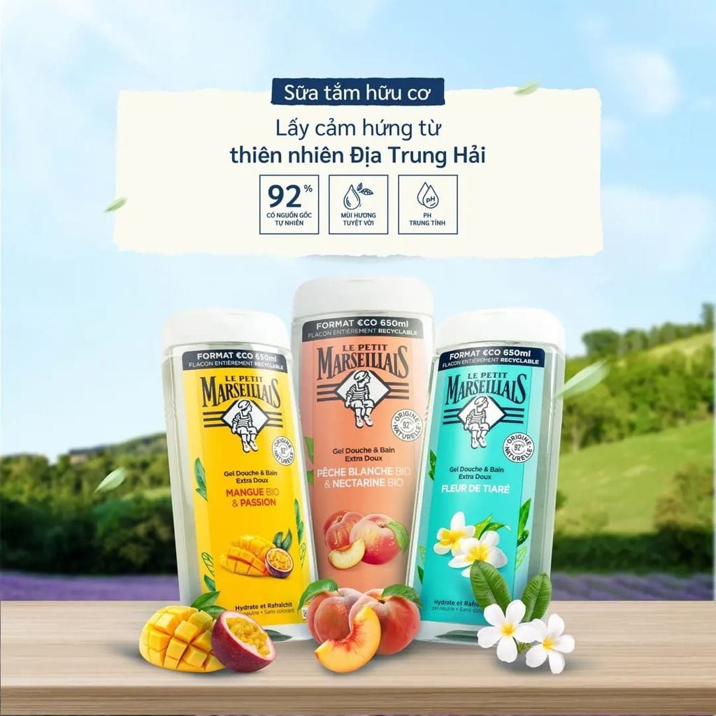 Sữa Tắm Thiên Nhiên Dạng Kem Le Petit Marseillais Gel 92% 650ml