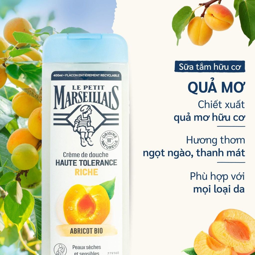 Sữa Tắm Dưỡng Ẩm Le Petit Marseillais Gel 98% Thiên Nhiên 400ml