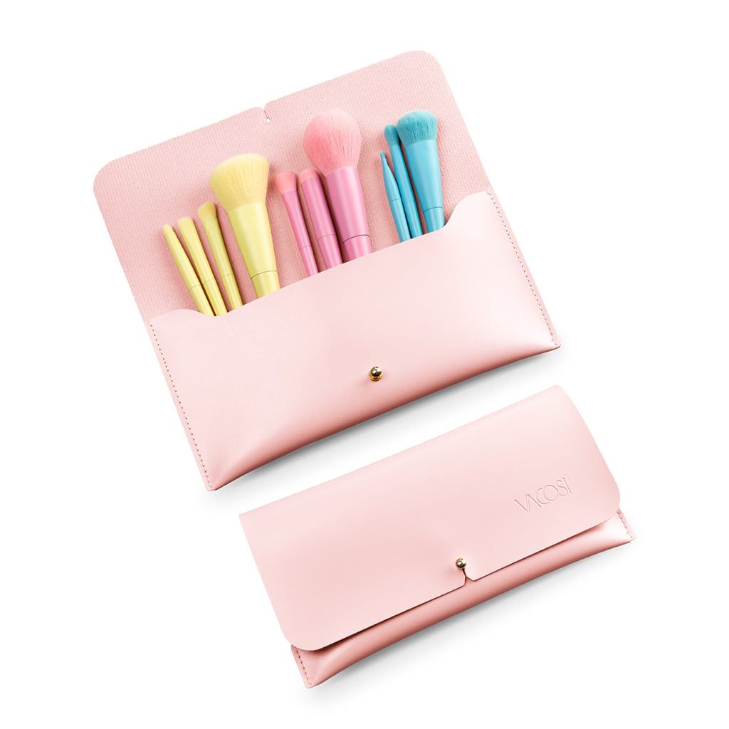 Bộ Cọ Trang Điểm Vacosi Candy Puffy Brush Set 10 Cây Kèm Ví Hồng - BC34