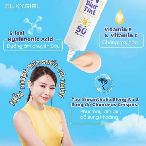 Kem lót chống nắng che khuyết điểm Silkygirl UV blur tint #01 light Beige 25ml