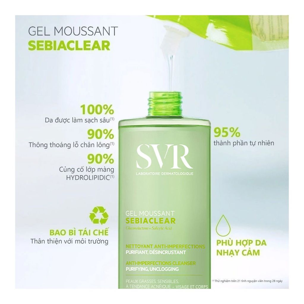 Gel Rửa Mặt dành cho da dầu mụn SVR Sebiaclear Gel Moussant