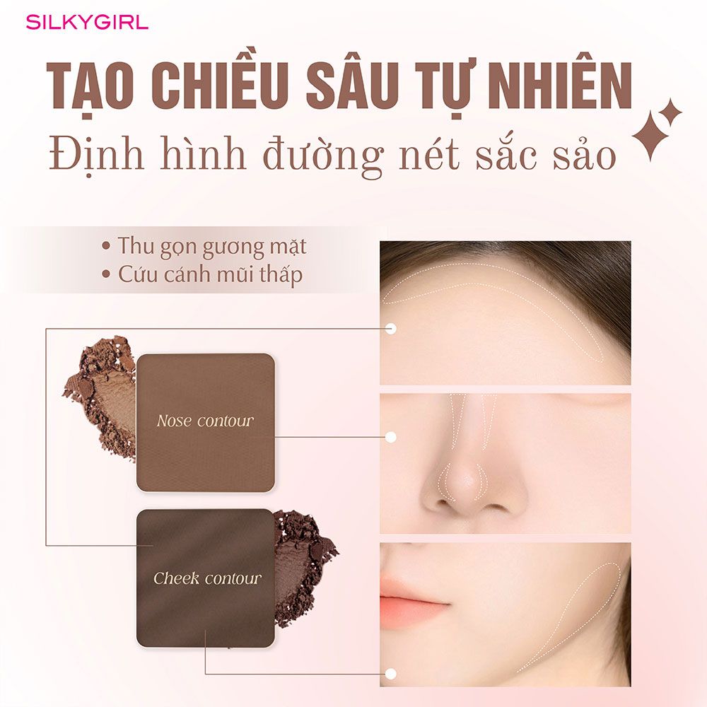 Phấn tạo khối & bắt sáng Silkygirl contour & highlight palette - 01 Autumn