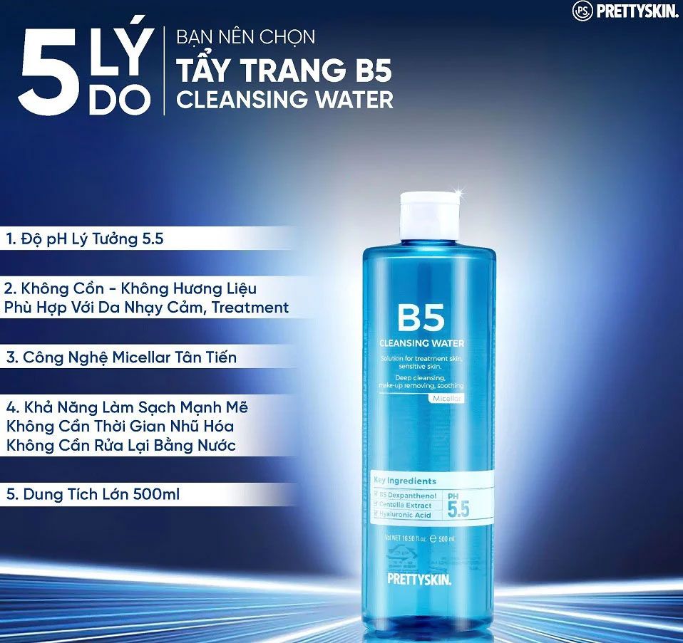Tẩy Trang Prettyskin B5 Phục Hồi Cho Da 500ml