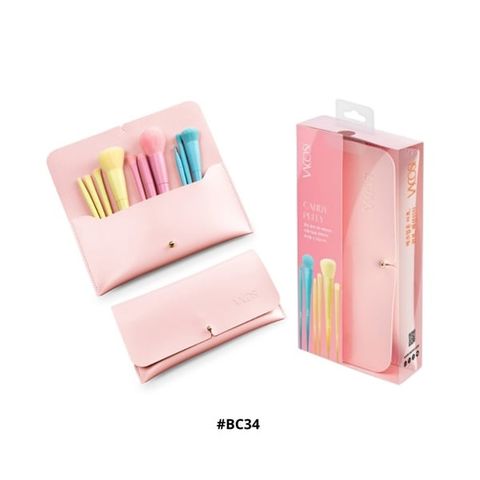 Bộ Cọ Trang Điểm Vacosi 10 Cây Kèm Ví Hồng - BC34