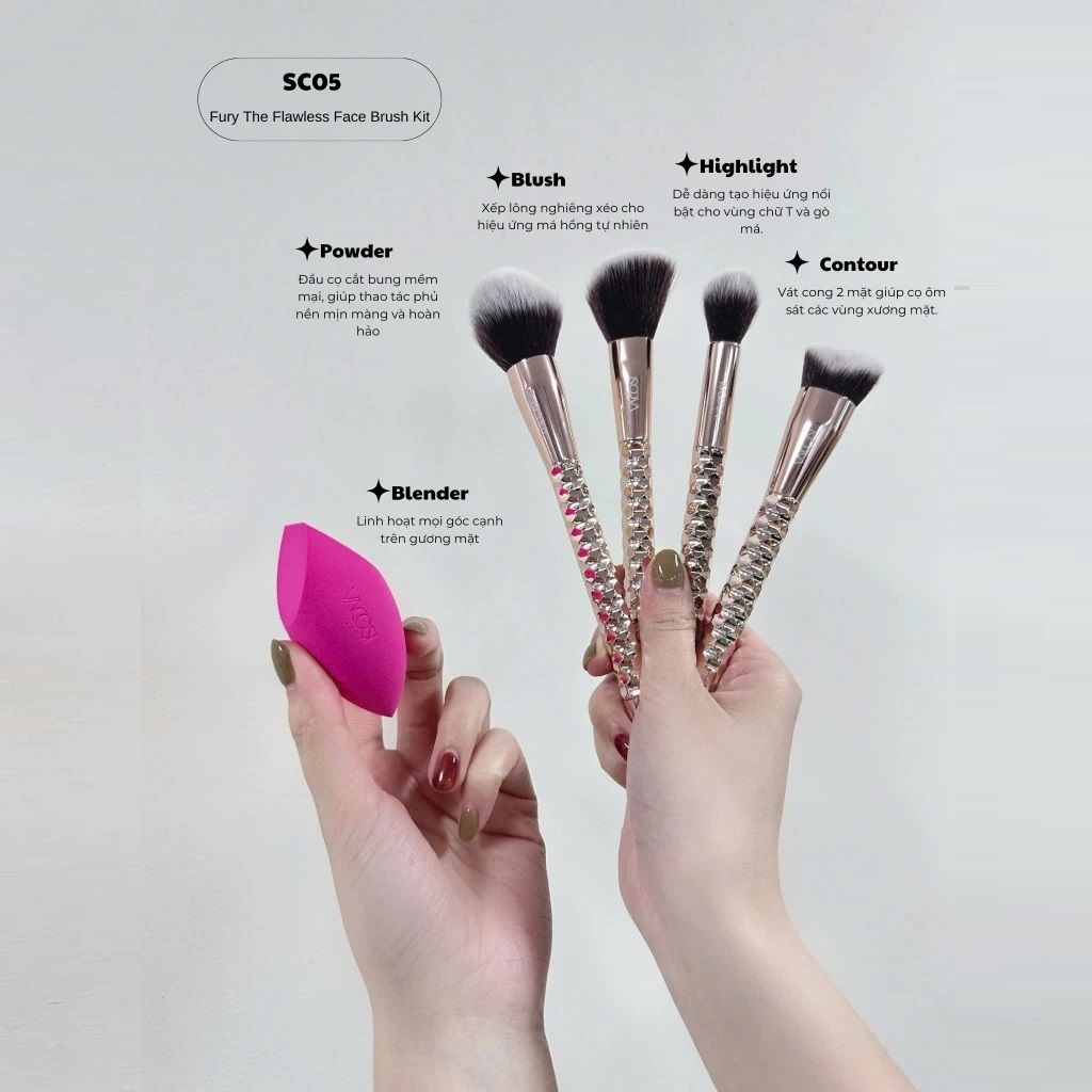 Bộ Kit cọ Vacosi 4 cây + 1 bông tán nền SC05