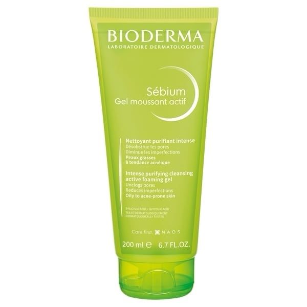 Gel Rửa Mặt Bioderma Sébium Gel Moussant Actif Làm Sạch Sâu, Giảm Mụn 200ml