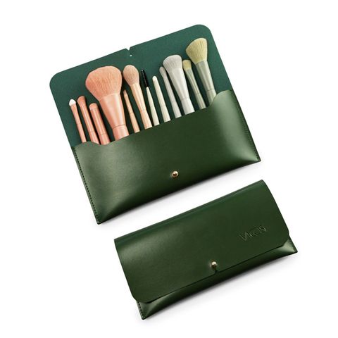 Bộ Cọ Trang Điểm Vacosi 12 Cây Kèm Ví Xanh Rêu - BC35