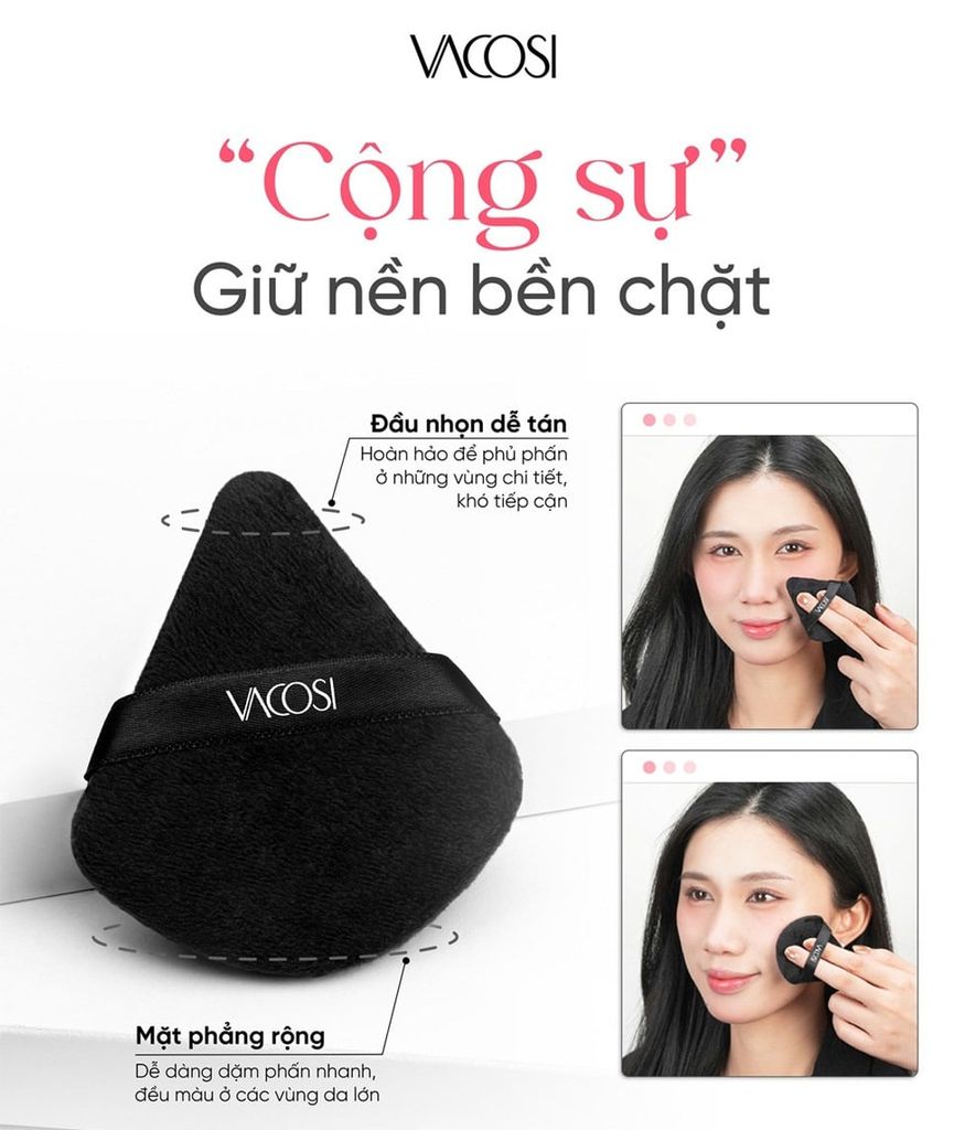 Bông Phấn Khô Trang Điểm Tam Giác Màu Đen Vacosi - BP52