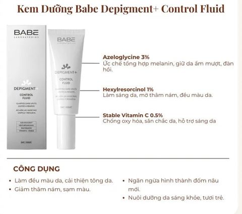 Kem dưỡng sáng da, mờ thâm nám Babe Depigment+ Control Fluid Cream 40ml