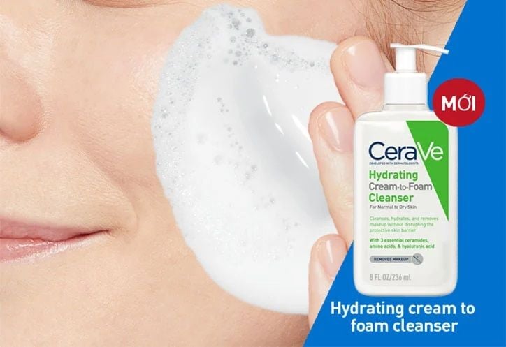 Sữa rửa mặt Cerave Dạng Kem Hydrating Cream-To-Foam Cleanser