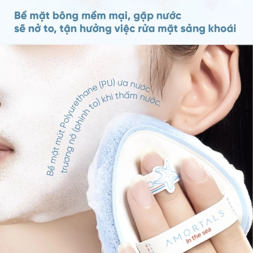 Bông Rửa Mặt Amortals Ocean 3.0 – Mút Tẩy Trang & Rửa Mặt PU Mềm Mịn, Tạo Bọt Nhanh, Thiết Kế Quai Đôi Chống Trượt