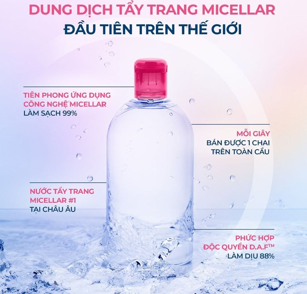 Nước tẩy trang Bioderma sensibio H2O nắp hồng cho da thường, da khô (100ml-250ml-500ml)