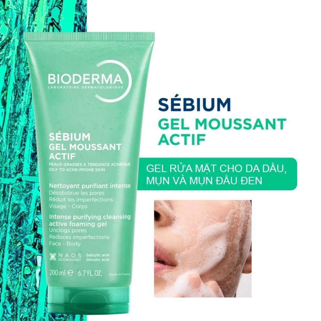Gel Rửa Mặt Bioderma Sébium Gel Moussant Actif Làm Sạch Sâu, Giảm Mụn 200ml