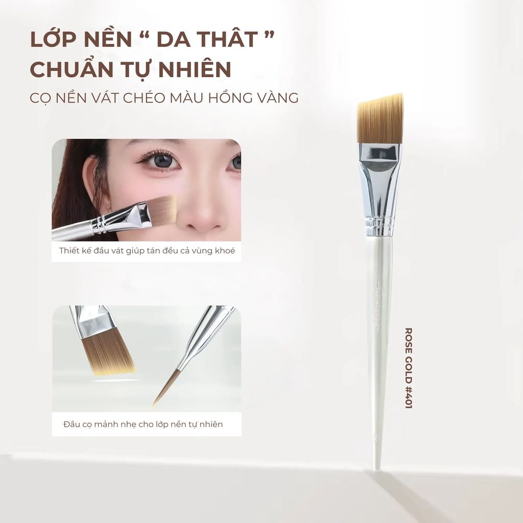 Cọ tán nền Guoxiaoniu Rose Gold Angled Foundation Brush #401