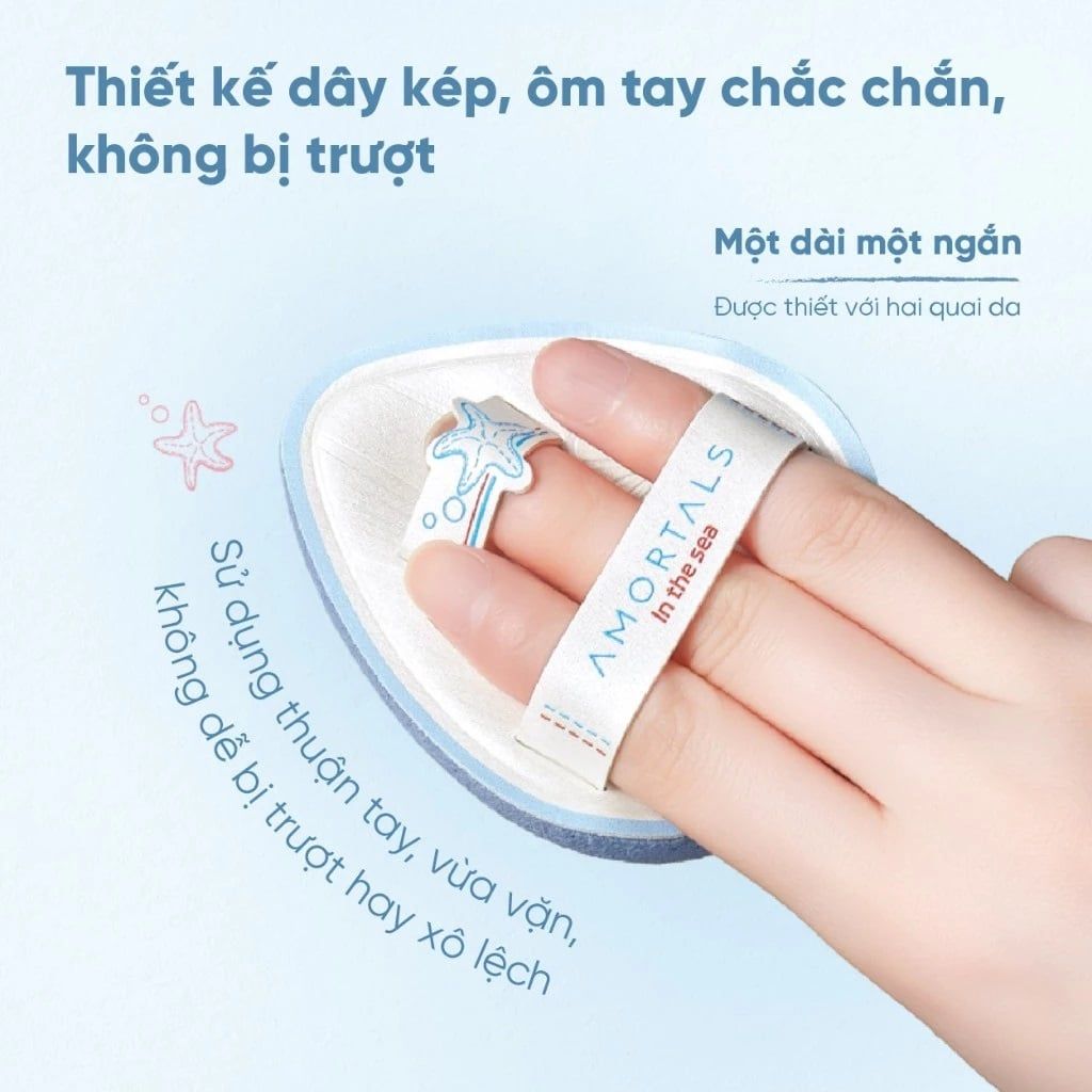 Bông Rửa Mặt Amortals Ocean 3.0 – Mút Tẩy Trang & Rửa Mặt PU Mềm Mịn, Tạo Bọt Nhanh, Thiết Kế Quai Đôi Chống Trượt