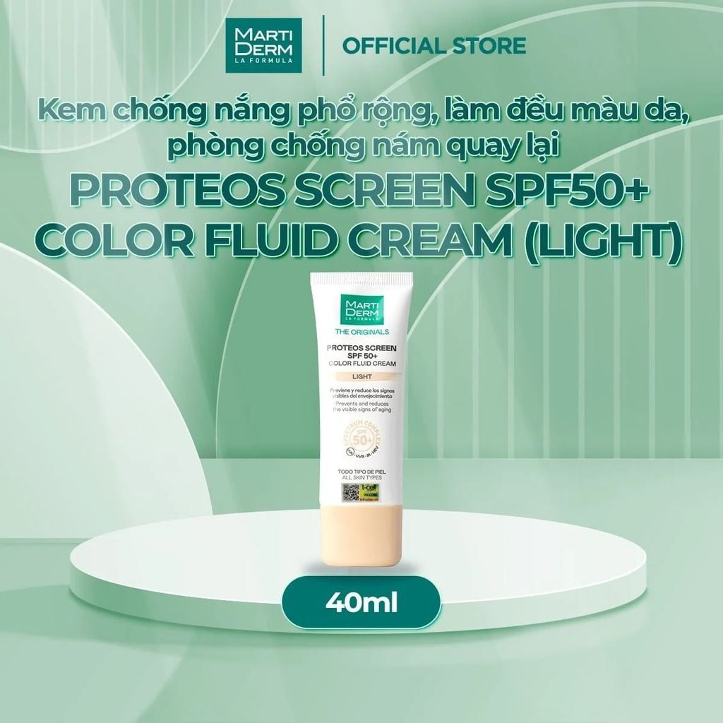 Kem chống nắng Proteos Screen SPF 50 Color Fluid Cream Light 40ml