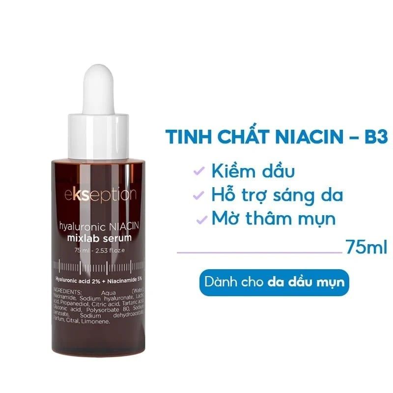 Serum Ekseption Tinh Chất Dưỡng Kiềm Dầu, Hỗ Trợ Sáng Da, Giảm Mụn Hyaluronic Niacin Mixlab Serum 75ml