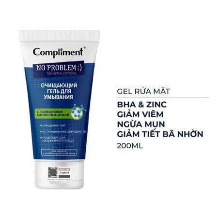 Gel rửa mặt Compliment No Problem BHA & Zinc 200ml