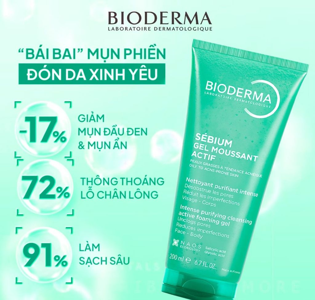 Gel Rửa Mặt Bioderma Sébium Gel Moussant Actif Làm Sạch Sâu, Giảm Mụn 200ml