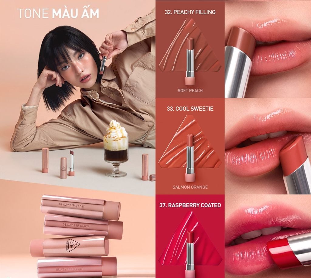 Son Bóng 3CE Dưỡng Ẩm Glazy Lip Glow 5g