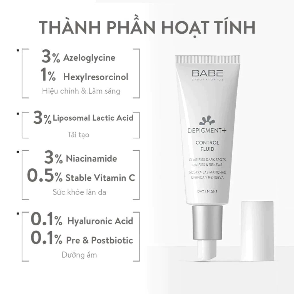 Kem dưỡng sáng da, mờ thâm nám Babe Depigment+ Control Fluid Cream 40ml