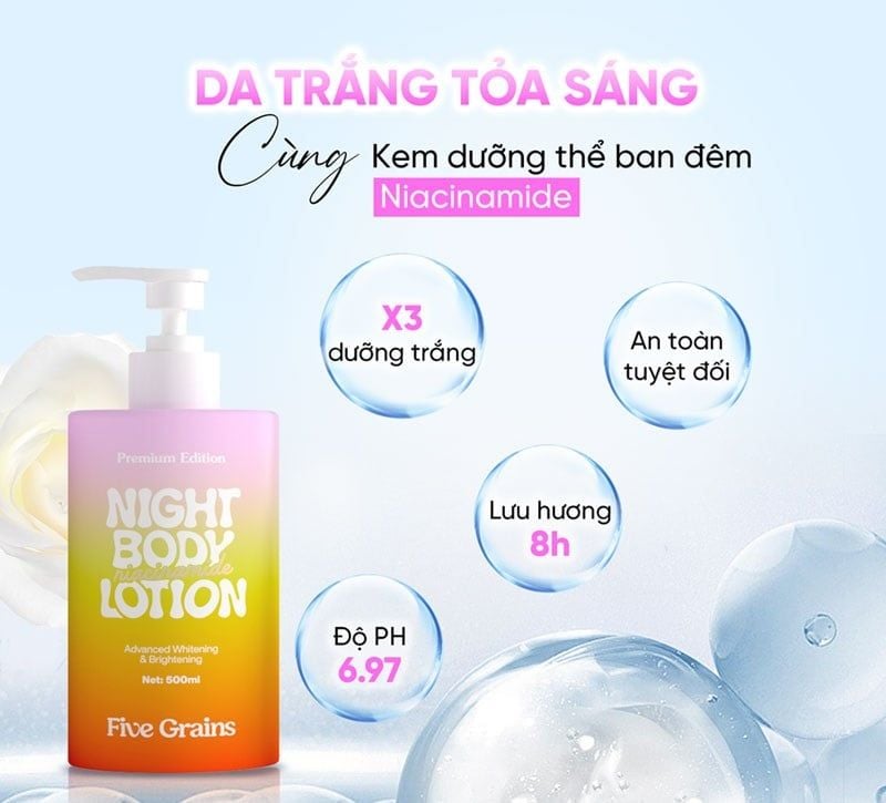 Sữa Dưỡng Thể Five Grains Niacinamide Night Body Lotion Ban Đêm 500ml