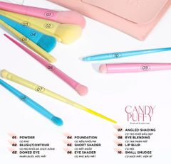 Bộ Cọ Trang Điểm Vacosi Candy Puffy Brush Set 10 Cây Kèm Ví Hồng - BC34