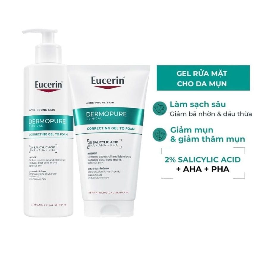 Gel Rửa Mặt Eucerin Dermopure Clinical Correcting Gel To Foam Cho Da Mụn