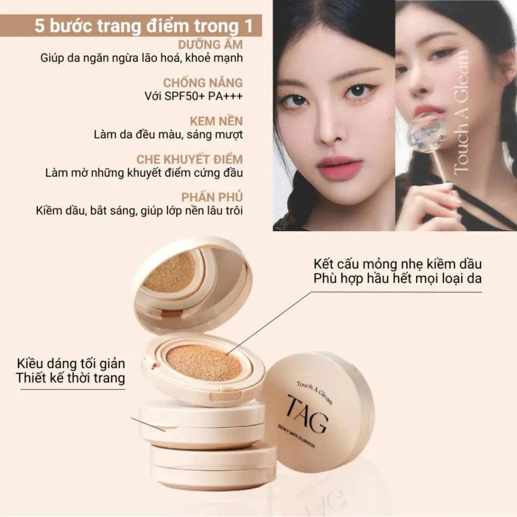 Phấn Nước Căng Bóng Chống Nắng TAG Dewy Skin Cushion SPF50+ PA+++
