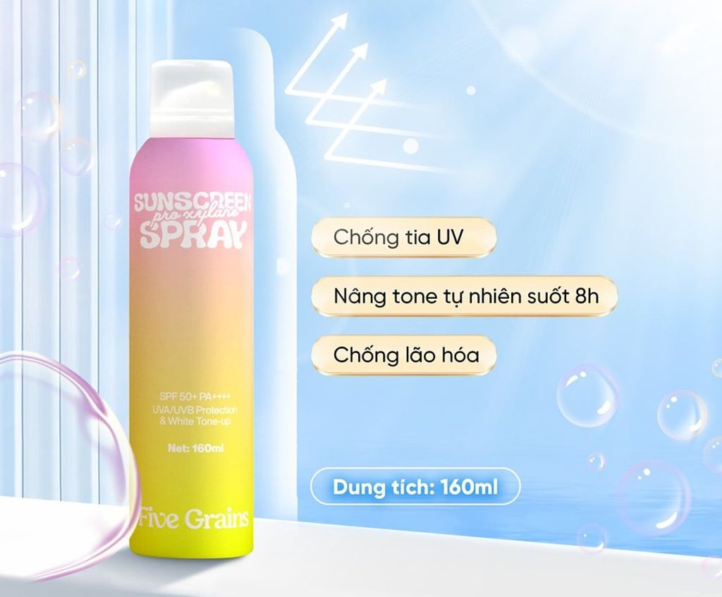 Xịt Chống Nắng Five Grains Pro - Xylane Nâng tông da SPF 50+ PA++++ 160ml