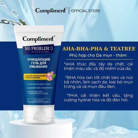 Gel rửa mặt Compliment No Problem AHA - BHA - PHA & Tea Tree 200ml