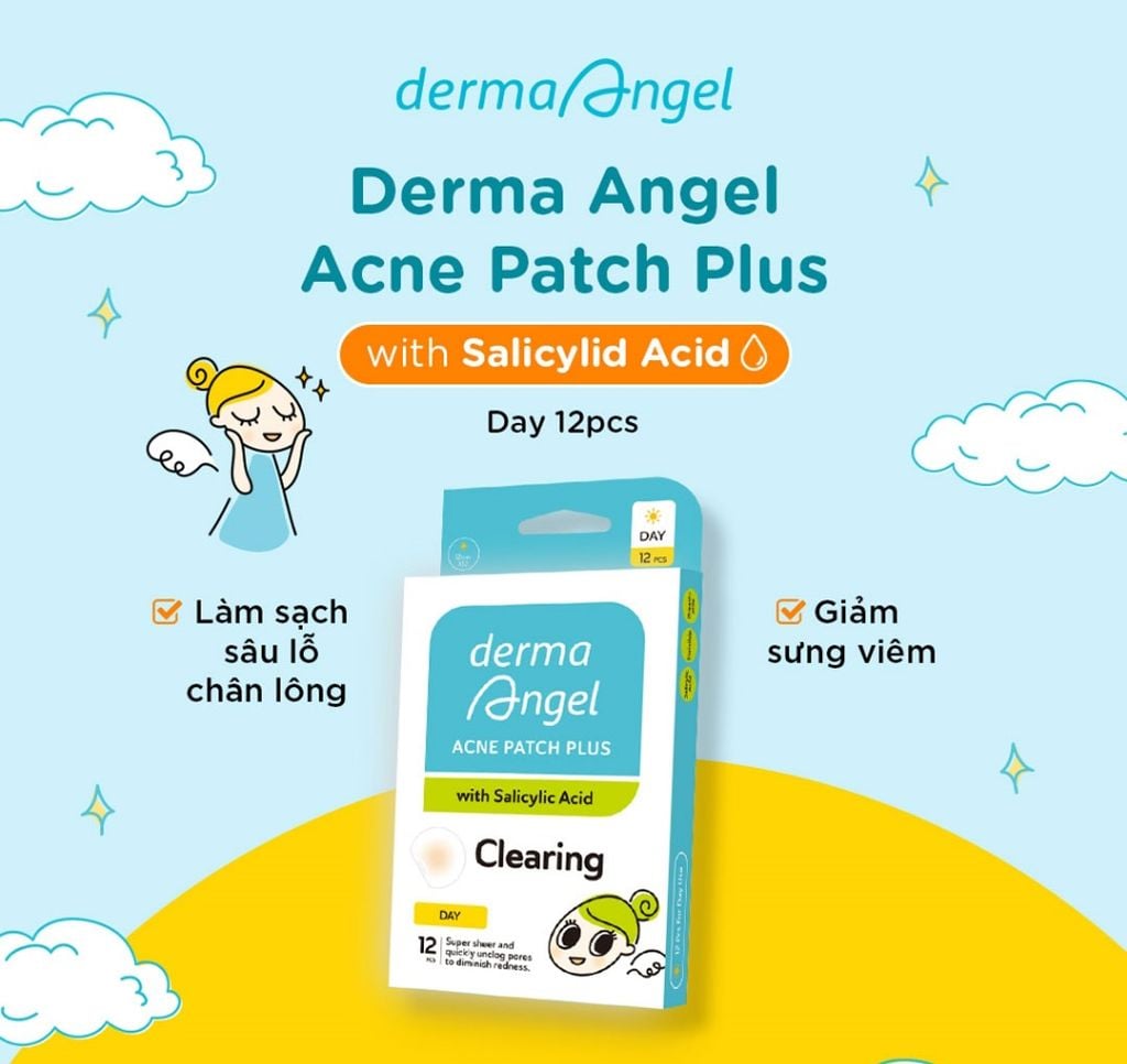 Miếng Dán Mụn Derma Angel Salicylic Acid Ban Ngày 12 Miếng Acne Patch Plus with
