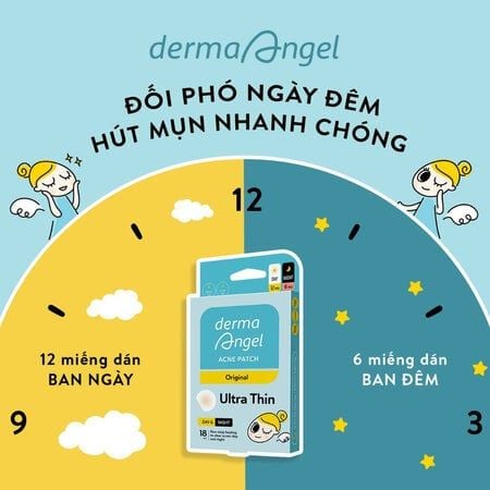 Miếng dán mụn Derma AngelAcne Patch Dùng Cho Ngày & Đêm 18 Miếng