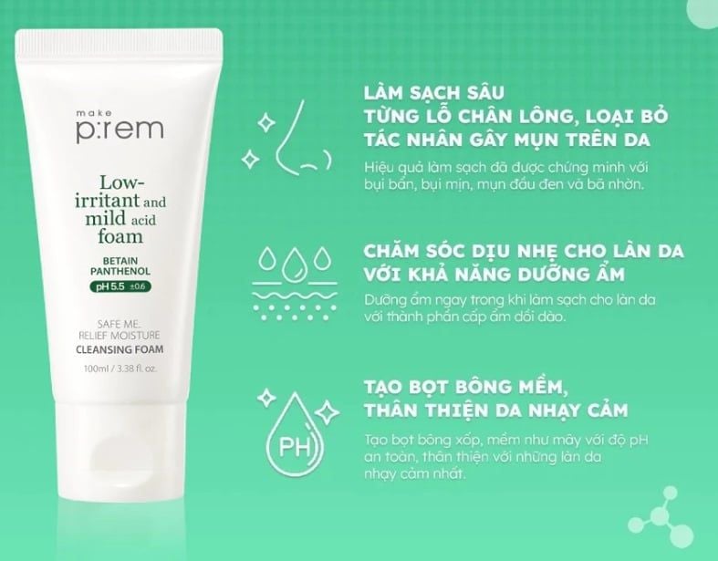 Sữa Rửa Mặt Make P:rem Safe Me Relief Moisture Cleansing Foam 100ml