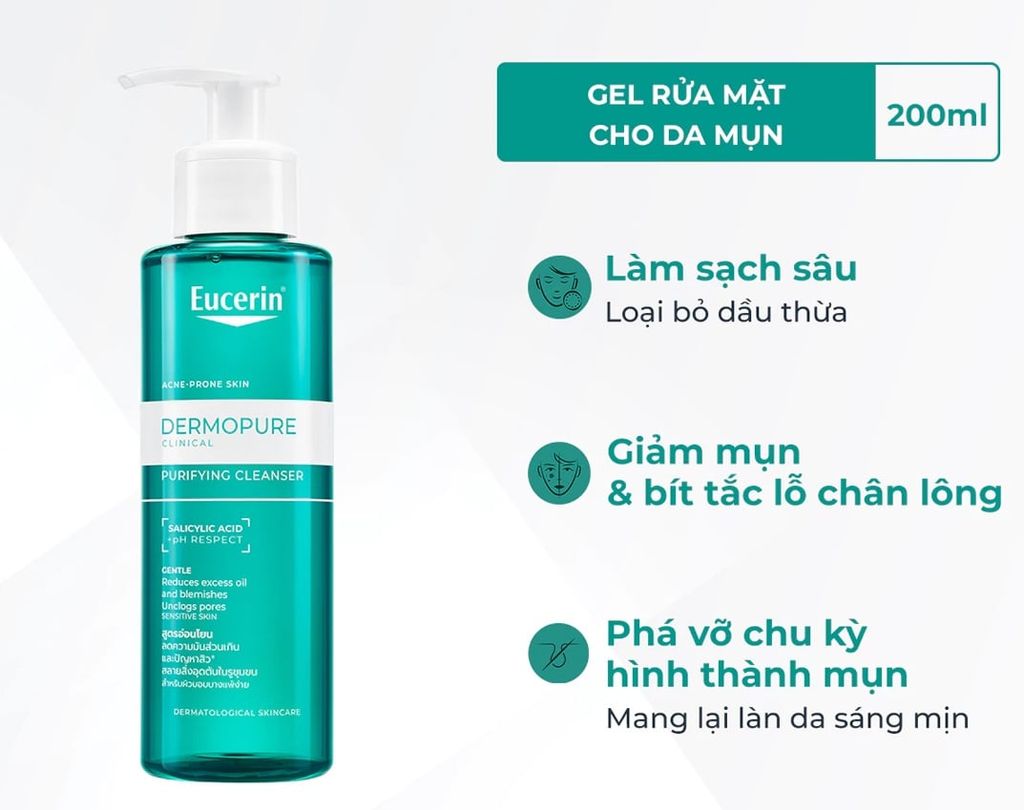 Gel Rửa Mặt Eucerin Dermopure Clinical cho Da Nhờn Mụn