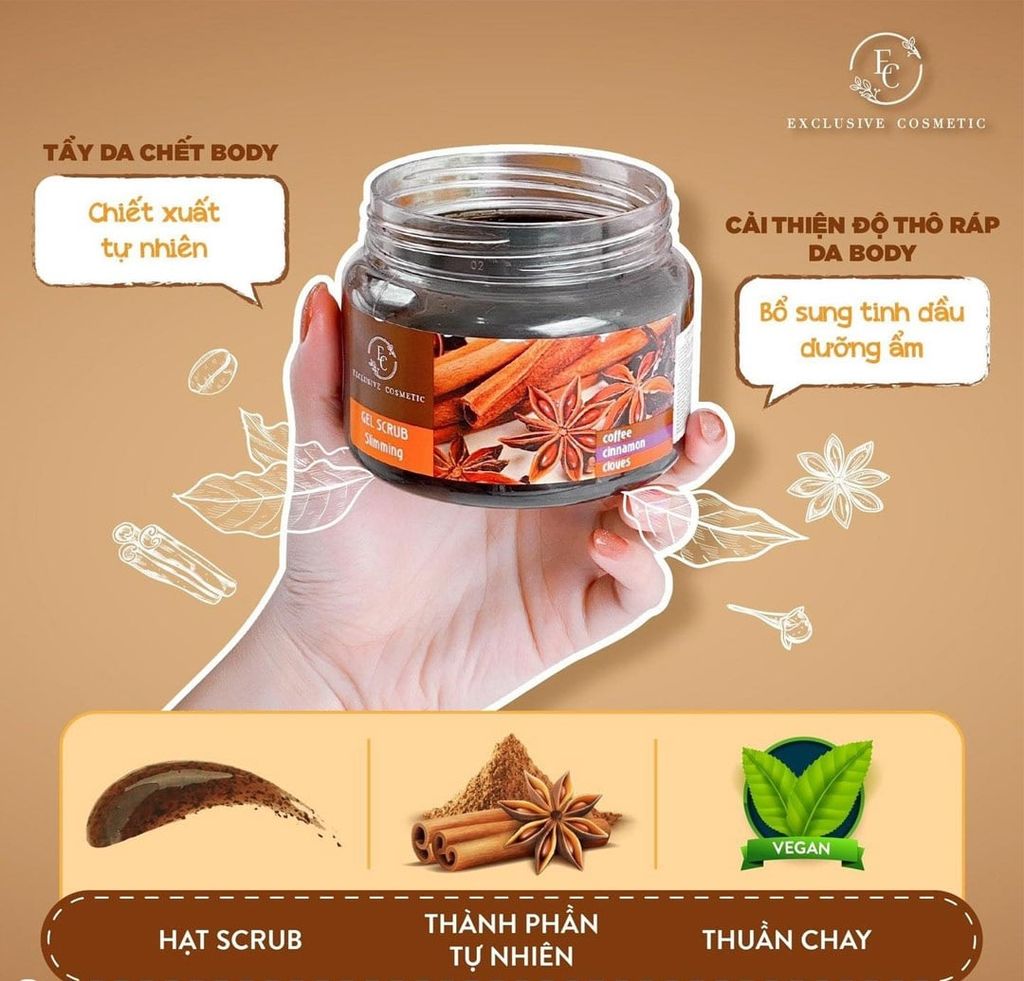 Tẩy Da Chết Toàn Thân Exclusive Cosmetic Quế Hồi Cafe 380g