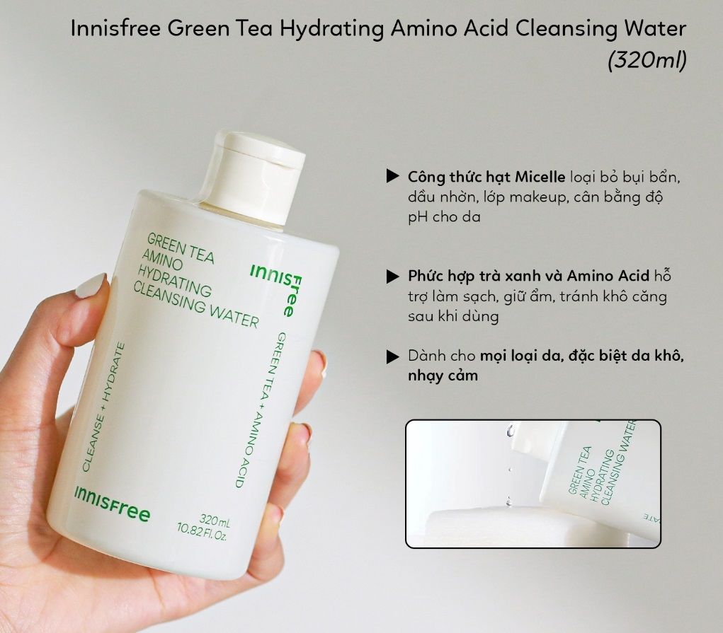 Nước Tẩy Trang Cho Da Dầu Mụn Innisfree Green Tea Amino Hydrating Cleansing Water 320ml