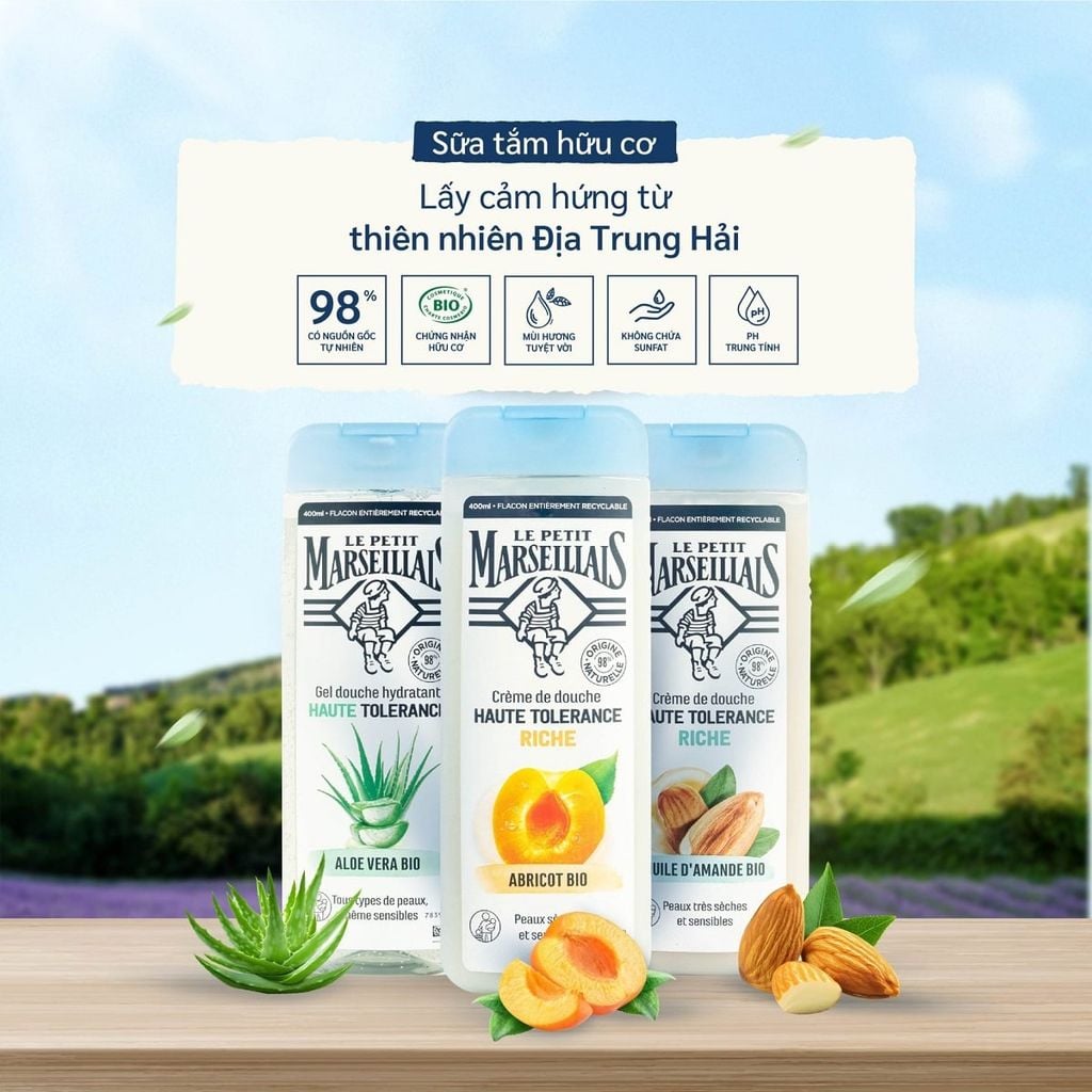 Sữa Tắm Dưỡng Ẩm Le Petit Marseillais Gel 98% Thiên Nhiên 400ml