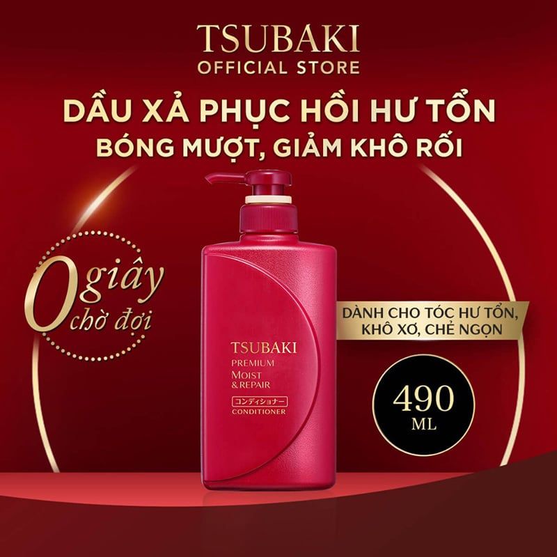 Dầu Xả Tsubaki Dưỡng Tóc Bóng Mượt Premium Moist Conditioner 490ml