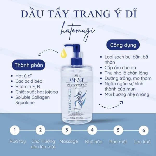 Dầu tẩy Trang Hatomugi 500ml