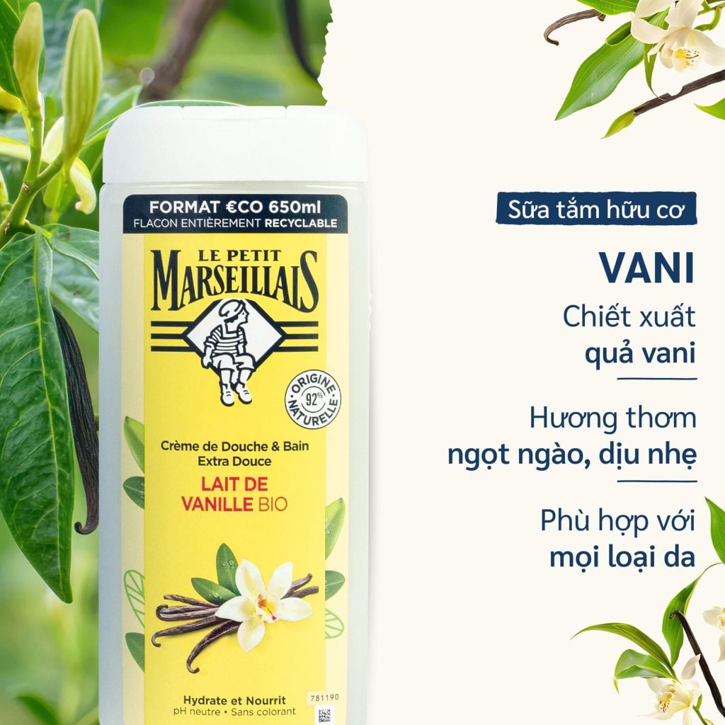 Sữa Tắm Thiên Nhiên Dạng Kem Le Petit Marseillais Gel 92% 650ml