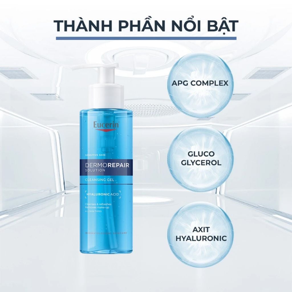 Gel Rửa Mặt Eucerin Làm Sạch Dịu Nhẹ Dermorepair Hyaluronic Acid Cleansing Gel 200ml
