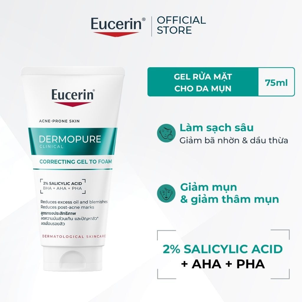 Gel Rửa Mặt Eucerin Dermopure Clinical Correcting Gel To Foam Cho Da Mụn
