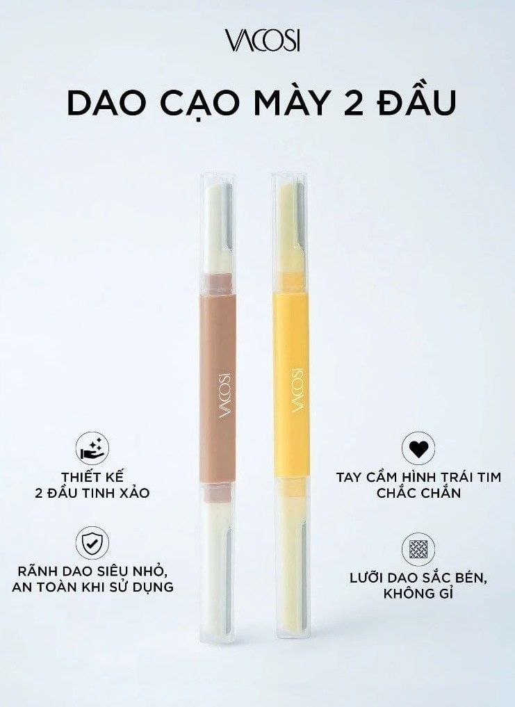 Dao Cạo Mày Vacosi 2 Đầu Vàng Nâu DC17 (Set 2 Cây)