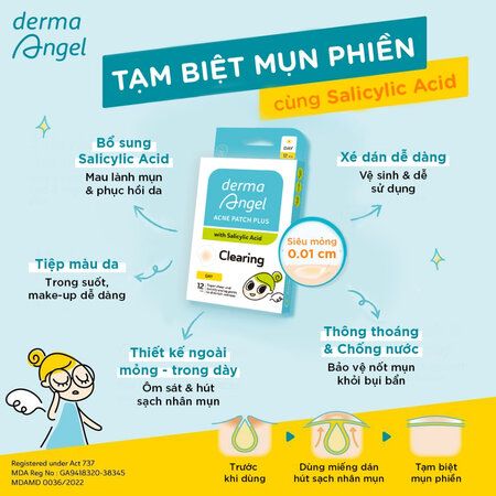 Miếng Dán Mụn Derma Angel Salicylic Acid Ban Ngày 12 Miếng Acne Patch Plus with