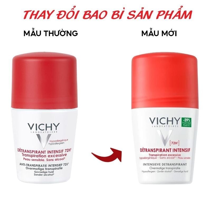 Lăn Khử Mùi Vichy Detranspirant Intensif 72H 48h Anti - Perspirant (50ml)