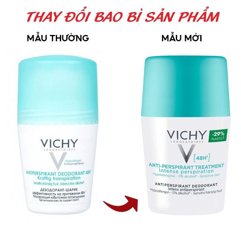 Lăn Khử Mùi Vichy Detranspirant Intensif 72H 48h Anti - Perspirant (50ml)
