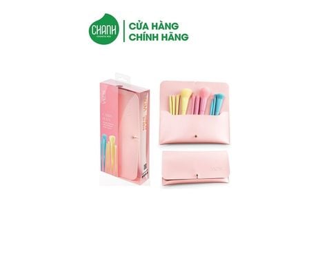 Bộ Cọ Trang Điểm Vacosi Candy Puffy Brush Set 10 Cây Kèm Ví Hồng - BC34