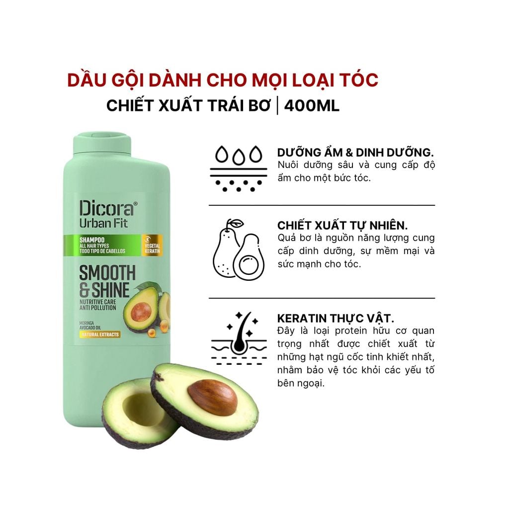 Dầu gội dicora cho mọi loại tóc chiết xuất trái bơ 400ml
